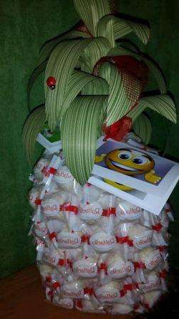 Αφού περάσετε τελείως τη βάση με γλυκά Raffaello, προχωρήστε στολίζοντας τον ανανά με γλυκά.