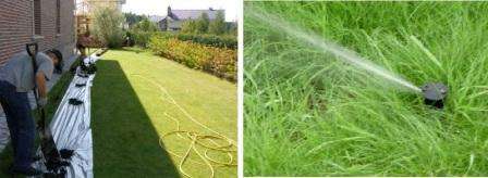 Nyt voit alkaa palata maan neliöiden paikkaan. Tämän asennuksen ansiosta nurmikon vuorovaikutus maaperän kanssa on hyvin vähäinen. Ylimääräinen maaperä tulee levittää nurmikon koko pinnalle jäykällä luudalla. Suunnitelmassa, jossa on piirretty järjestelmä, on otettava huomioon päällekkäisyys sisäänrakennettujen peitteiden kanssa ja kastelualue.