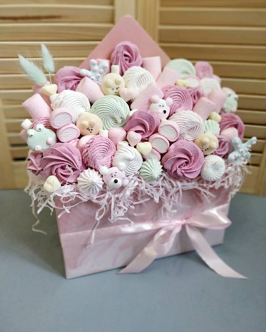 DIY buketter af skumfidus, marmelade og andre ingredienser, foto, mesterklasse for begyndere trin for trin