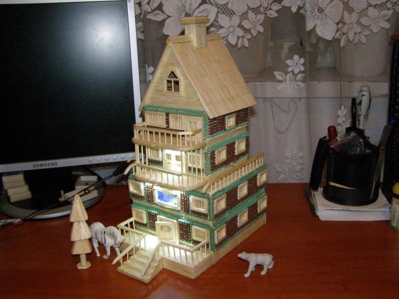 Hus, slot, kirke, tempel, godt: hvordan man laver af tændstikker uden lim med egne hænder, trin for trin instruktioner