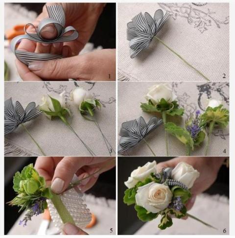 يمكنك اختيار عدد ونوع الزهور بنفسك ، الشيء الرئيسي هو أن التكوين خفيف وجميل.