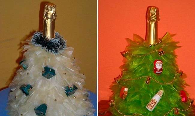 joulua käsitöitä samppanjapullosta