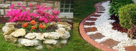 Για την κατασκευή πεζοδρομίων και περιφράξεων, χρησιμοποιείται συχνά πέτρα. Η πέτρα είναι ανθεκτική και συγκρατεί αξιόπιστα μαύρο χώμα στη θέση της, και επίσης δεν επιτρέπει στα λουλούδια να αναπτυχθούν κατά μήκος των διαδρομών του γκαζόν και, όταν αρδεύονται, διατηρεί νερό στα παρτέρια.