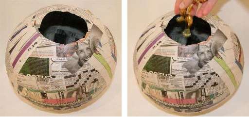 Nyt vain lävistä pallo ja vedä se ulos. Sinulla pitäisi nyt olla paperipallo. Jos haluat käyttää pingviiniä paitsi koriste -esineenä myös miellyttävän yllätyksen tuottamiseksi jollekulle, kaada karkkia pallon keskelle.