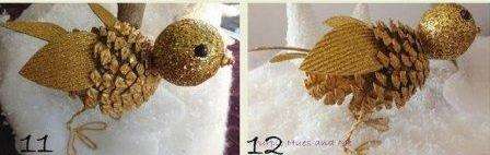 Môžete tiež trblietať drôt alebo ho natrieť zlatou akrylovou farbou. Zostáva iba vložiť korálkové oči do penovej gule a zobáka. Váš malý vták je pripravený.