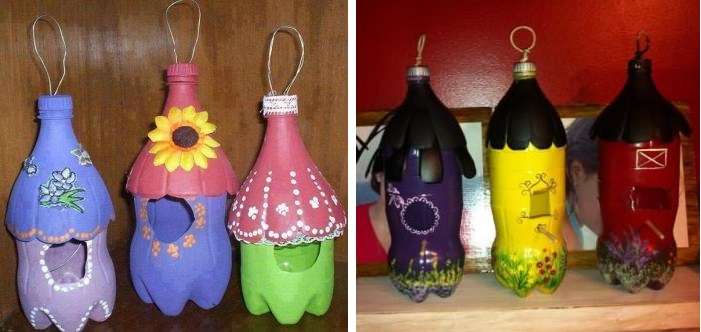 Πάρτε ένα πλαστικό μπουκάλι με όγκο 1,5 λίτρων ή περισσότερο και κάντε μια τρύπα σε αυτό. Εάν είναι επιθυμητό, το μπουκάλι μπορεί να συντομευθεί λίγο και στη συνέχεια να διακοσμηθεί. Για να αποφύγετε τον τραυματισμό των πουλιών στις άκρες της τρύπας, τυλίξτε ταινία γύρω τους.