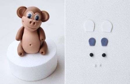 For at få øjnene til en abe har du brug for plasticine i flere farver: blå, hvid og sort.