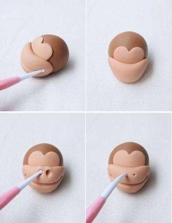 Den resulterende detalje skal fastgøres i bunden af ​​snuden. Tag en rund stabel med lille diameter og tegn et smil og en næse til din abe.