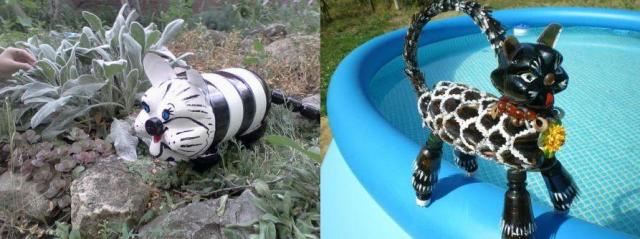 Teemme käsityön puutarhaan ja kesämökkeihin - kissa muovipulloista