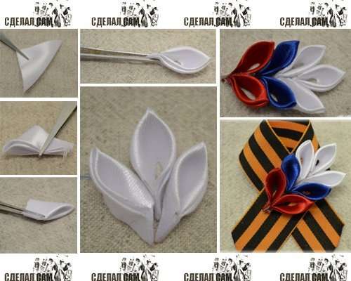 käsitöitä 9. toukokuuta mennessä kanzashi -nauhoista