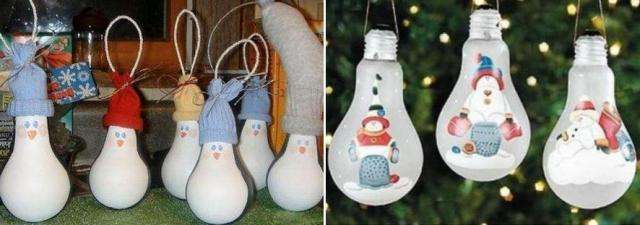 uudenvuoden koristeet vanhoista hehkulampuista