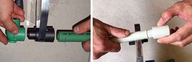 Loddeteknologi til plastrør - opvarmning med en svejsemaskine og samling Opvarmning og sammenføjning af PPR -rørledninger