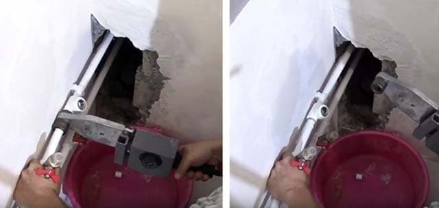 Lodning af PPR -rør - svejsning af sektioner efter vægt Svejsning af plastlinjer nær væggen