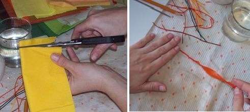 Μην συγχέετε το Pape-Art με το ντεκουπάζ, γιατί δεν καλύπτει μόνο την επιφάνεια με χαρτοπετσέτες, αλλά διακοσμεί με νήματα από χαρτί. Για να φτιάξετε ένα τέτοιο νήμα, πρέπει να κόψετε μια χαρτοπετσέτα δύο ή τριών στρωμάτων σε λωρίδες διαφορετικού μήκους και πλάτους περίπου 1-2 cm.