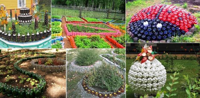 Ideoita kukkapenkkien sisustamiseen pulloista