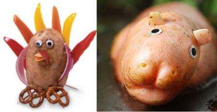 Voit tehdä täysin syötäviä käsitöitä, jos käytät niiden koristamiseen muita vihanneksia, esimerkiksi voit tehdä papukaijan hännän paprikasta ja siivet sipulista.