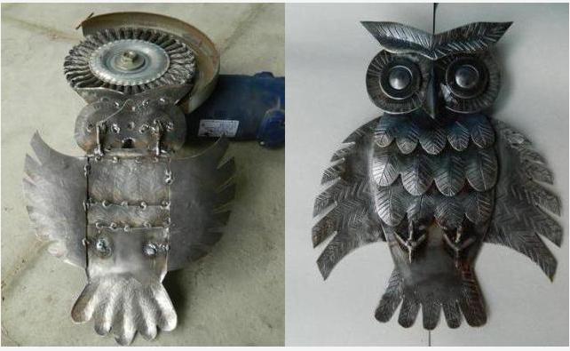 Εισάγουμε μπουλόνια με ροδέλες στις οπές που γίνονται για τα μάτια και τις συγκολλάμε στο πίσω μέρος του τμήματος.