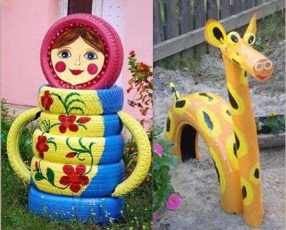 Tu je niekoľko ďalších príkladov remesiel z pneumatík, ktoré pomôžu ozdobiť vašu letnú chatu.