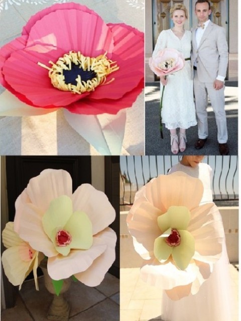 Jättimäiset paperikukat hallin koristeluun