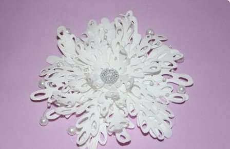 Et foamiran snefnug kan have absolut enhver form. Du kan lave den samme åbent snefnug af dette materiale som af papir. For at gøre dette skal du bruge diagrammerne fra Internettet til at overføre skabelonen til fom.