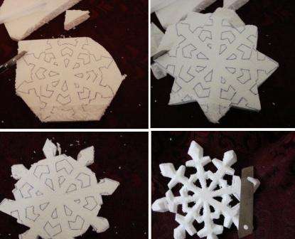 Stiahnite si papierovú šablónu snehovej vločky online alebo si vytvorte vlastný tvar snehovej vločky. Najprv vystrihnite papierovú snehovú vločku. Uistite sa, že sa ukáže, že je to perfektný tvar. Jeho obrys prenesiete do peny.