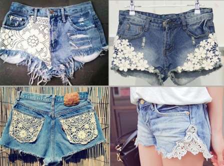 Shortsit, joissa on pitsiä, näyttävät luovilta. Tätä varten sinun on leikattava yläosaan ja ommeltava siellä minkä tahansa värin pitsi.