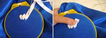 Beslut først et design og lav det med kridt eller en stang sæbe. Bøj derefter sektionen, så mønsteret er i midten. Den nemmeste måde er at brodere tusindfryd. For at gøre dette skal du tegne en kerne og kronblade.