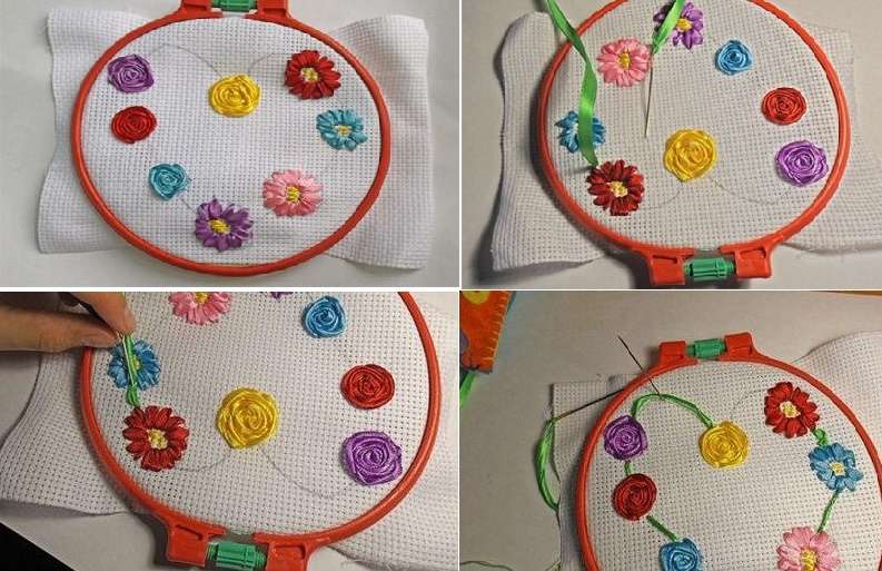 لعمل حافة القلب ، خذ شريطًا من هذا اللون بحيث لا يندمج مع أي من الزهور.