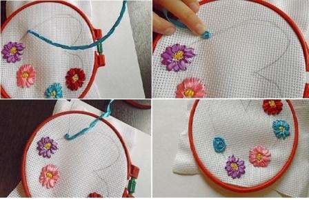 اصنع برعم بقطر مناسب. قم بخياطة الورود بلون مختلف بنفس الطريقة.